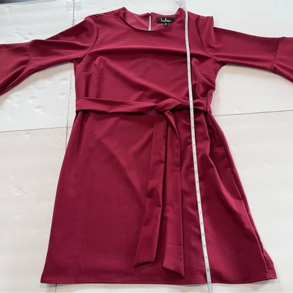 Lulus Last Love Song Burgundy Tie Waist‎ 3/4 Bell Sleeve Dress MEDIUM